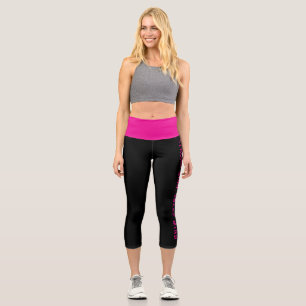Strong Body Sharp Mind Motivational Pink Black Cap Capri Leggings