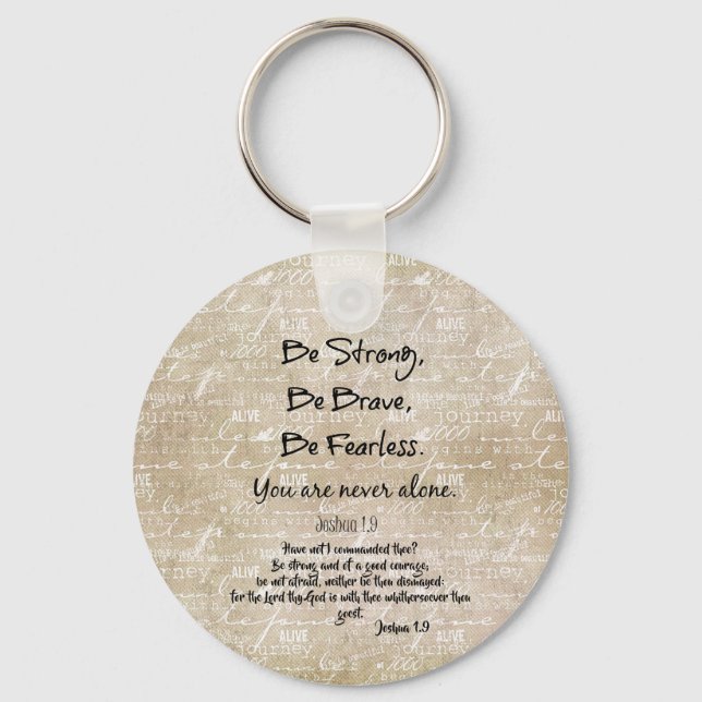 Strong, Brave, Fearless Quote with Bible Verse Key Ring (Front)