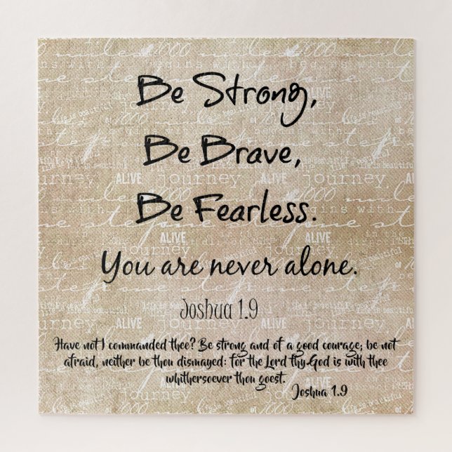 Strong, Brave, Fearless Quote with Bible Verse Thr Jigsaw Puzzle (Vertical)