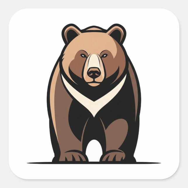 Strong Calm Bear Illustration Square Sticker (Front)