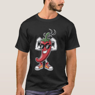Strong Chilli Pepper Flexing Muscles with Cool Sun T-Shirt