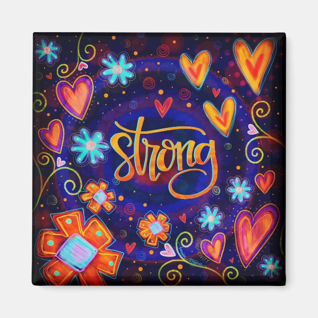 Strong Colourful Hearts Whimsical Trendy Inspiring Magnet (Front)