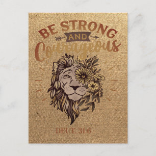 Strong Courageous Christian Bible Verse Lion Face Postcard