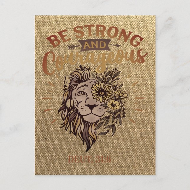 Strong Courageous Christian Bible Verse Lion Face Postcard (Front)