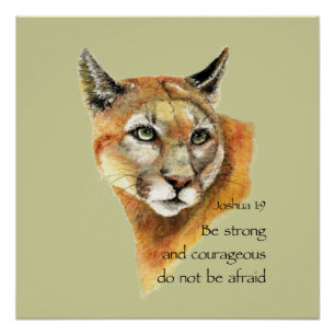 Strong Courageous Joshua Scripture Cougar Art Poster