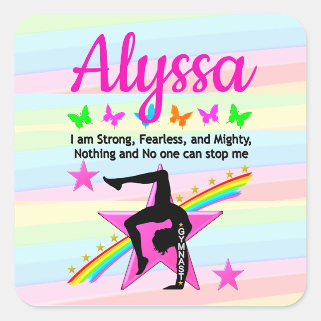 STRONG, FEARLESS, AND MIGHTY GYMNAST SQUARE STICKER (Front)