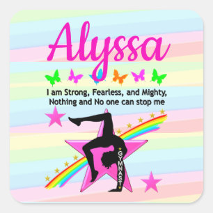 STRONG, FEARLESS, AND MIGHTY GYMNAST SQUARE STICKER