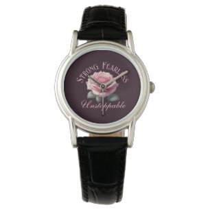 Strong Fearless Unstoppable & Pink Rose T-Shirt Watch