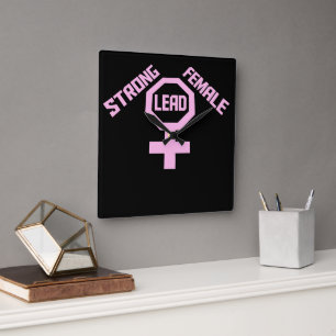 Strong Female Lead Feminist Empowerment Quote Logo Square Wall Clock