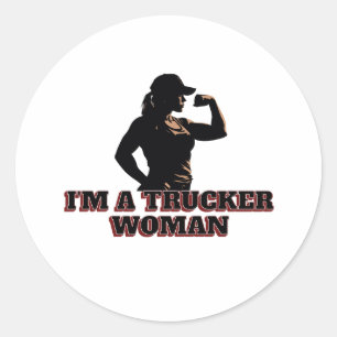 Strong Female Trucker Woman Power Road Pride Classic Round Sticker