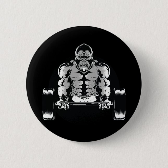 Strong Gorilla Pumps Muscles 6 Cm Round Badge (Front)