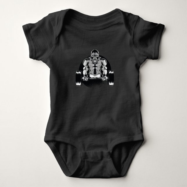 Strong Gorilla Pumps Muscles Baby Bodysuit (Front)