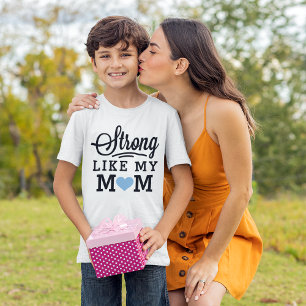 Strong Like My Mum Blue Heart Kids Quote T-Shirt