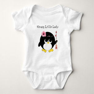 Strong Little Lady Cute Penguin Baby Bodysuit
