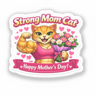 Strong Mum Cat Sticker – Funny Fitness Gift