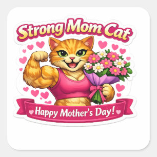 Strong Mum Cat Sticker – Funny Fitness Gift