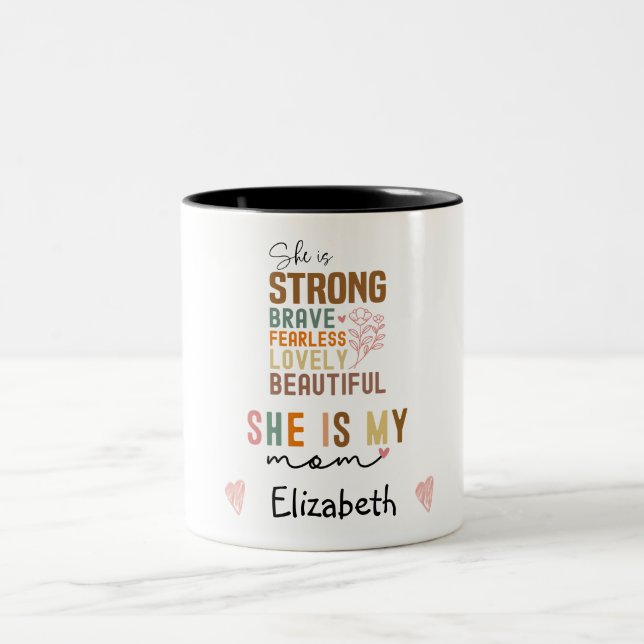 Strong Mum Retro Script Groovy Mother's day  Two-Tone Coffee Mug (Center)