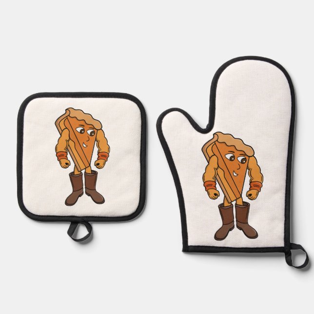 Strong Pie Wearing Boots Oven Mitt & Pot Holder Set (Front)