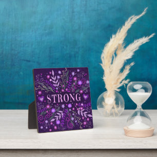 Strong Purple Inspirational Heart Floral Pretty Plaque