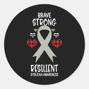 Strong Resilient Dyslexia Awareness Ribbon Leopard Classic Round Sticker