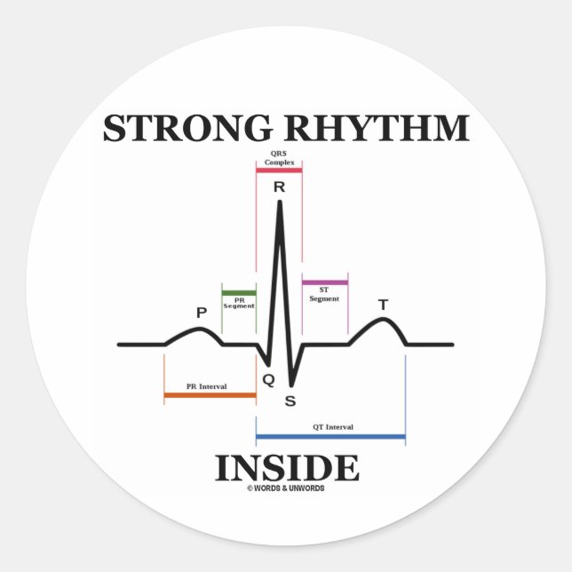 Strong Rhythm Inside (ECG/EKG Heartbeat) Classic Round Sticker (Front)