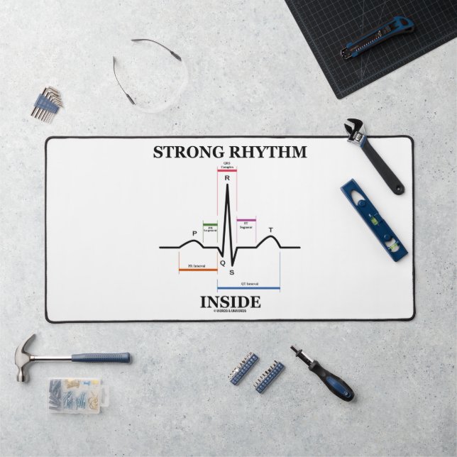 Strong Rhythm Inside Electrocardiogram Heartbeat Desk Mat (Workstation)