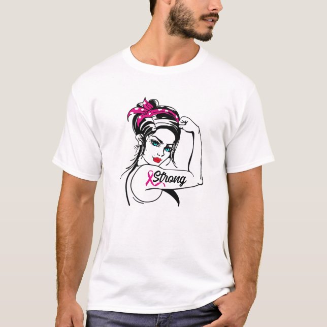 Strong Rosie The Riveter Breast Cancer Awareness T-Shirt (Front)