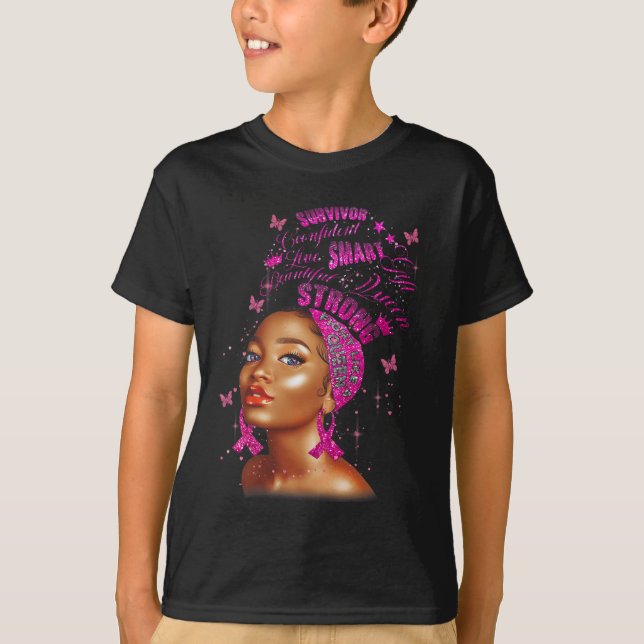 Strong Smart Black Women Breast Cancer Survive Pin T-Shirt (Front)
