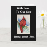 Strong Smart Kind Son Birthday Cardinal Card<br><div class="desc">Send a strong,  smart and kind red cardinal to your son for a happy birthday wish,  The card is a bold modern design created from my watercolor painting to show the realistic details of the handsome bird.</div>