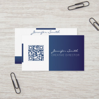 Strong style QR code business card deep blue