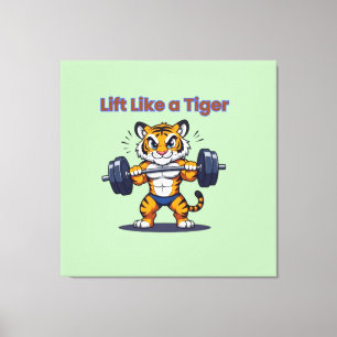 **Strong Tiger – Cute Tiger Lifting Weights Illust Canvas Print