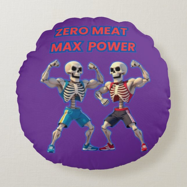 Strong to the Bone – Funny Skeleton Muscle Design Round Cushion (Front)