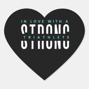 Strong Triathlete Black Heart And WhiteTypography Heart Sticker