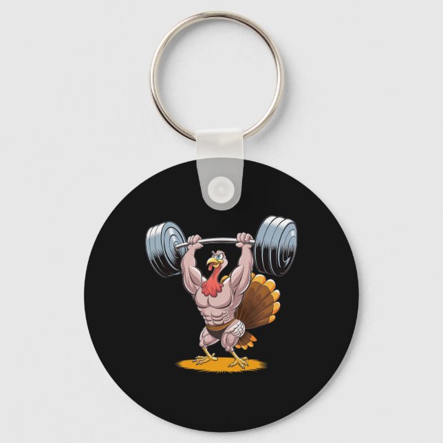 Strong Turkey Bodybuilding Thanksgiving Weightlift Key Ring (Front)