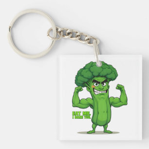 Strong Veggies Club-Flexing Broccoli Funny Cartoon Key Ring