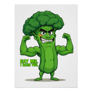 Strong Veggies Club-Flexing Broccoli Funny Cartoon Poster