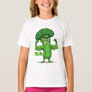 Strong Veggies Club-Flexing Broccoli Funny Cartoon T-Shirt