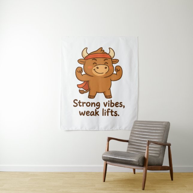 Strong Vibes, Weak Lifts – Coach Bullio Style Tapestry (In Situ)