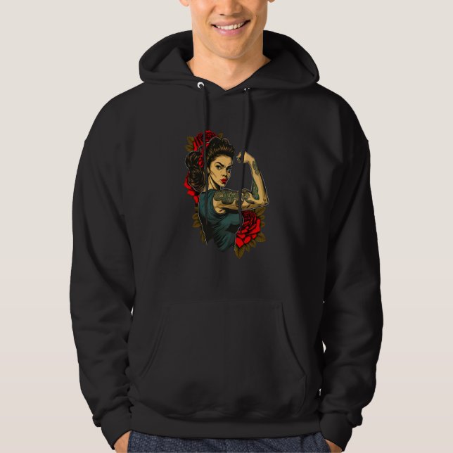 Strong Wife Mother Roses Never Give Up Hoodie (Front)