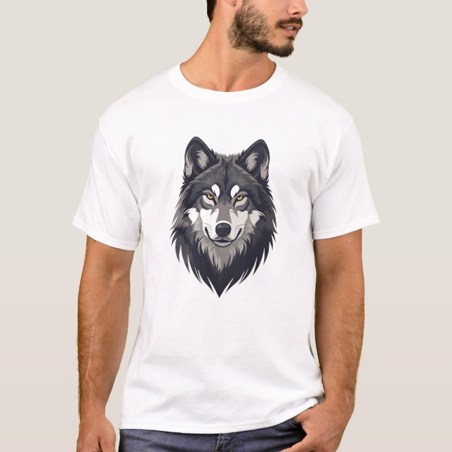 Strong Wolf Head Illustration T-Shirt (Front)