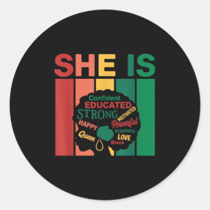 Strong Woman Ladies Juneteenth Blessed Gir Black H Classic Round Sticker