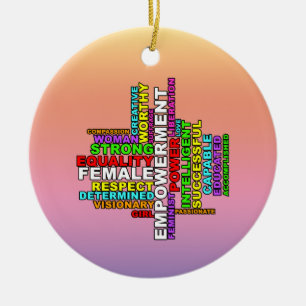Strong Woman Word Cloud Ceramic Tree Decoration