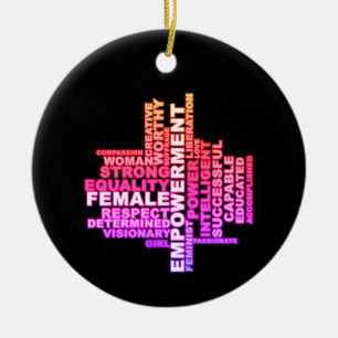 Strong Woman Word Cloud Ceramic Tree Decoration