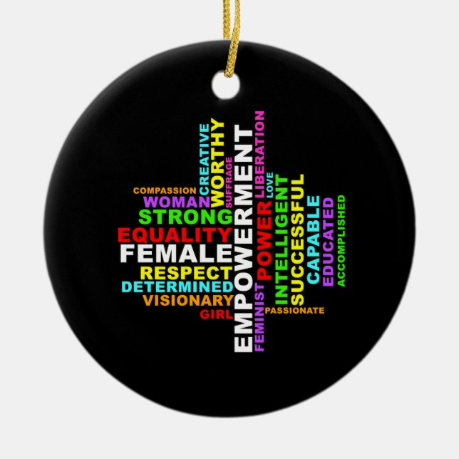 Strong Woman Word Cloud Ceramic Tree Decoration (Front)