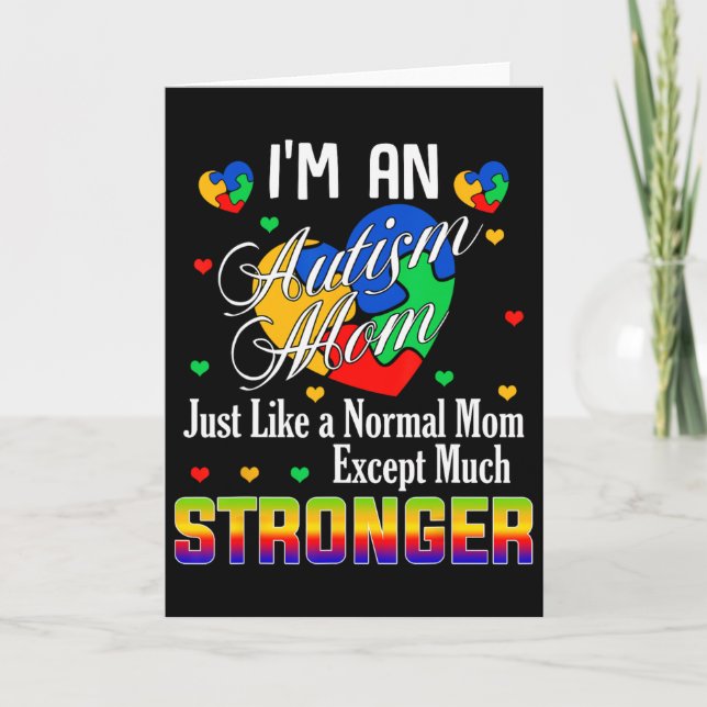 Stronger Autism Mum Puzzle Piece Heart Support Awa Card (Front)