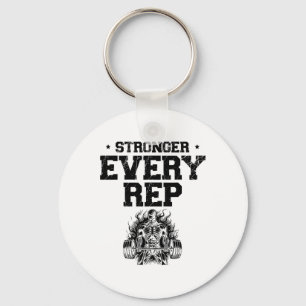 Stronger Every Rep Weightlifter Bodybuilding Bodyb Key Ring