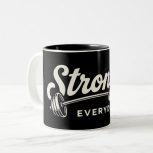 Stronger Everyday Retro Gym Motivation Two-Tone Coffee Mug