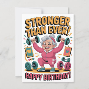 Stronger Than Ever Birthday Fitness Cartoon Postcard