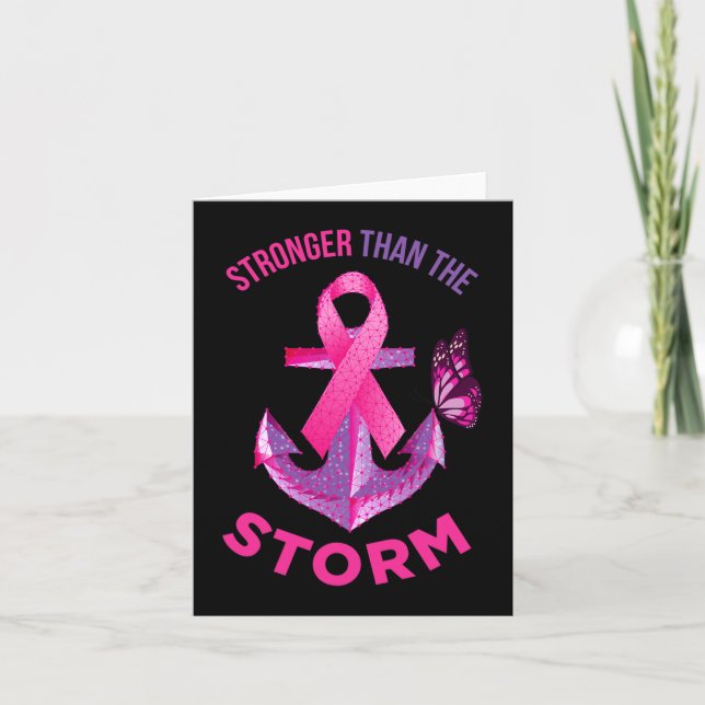 Stronger Than The Storm Fight Breast Cancer Ribbon Card (Front)