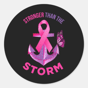 Stronger Than The Storm Fight Breast Cancer Ribbon Classic Round Sticker